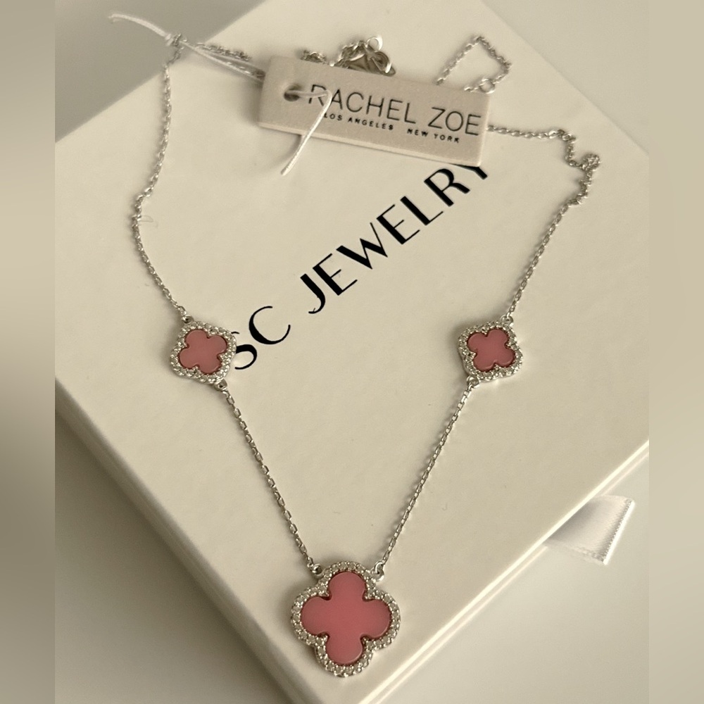 Sold Out / Rachel Zoe Clover Necklace Pink Clover 925 Sterling Silver - Picture 5 of 5